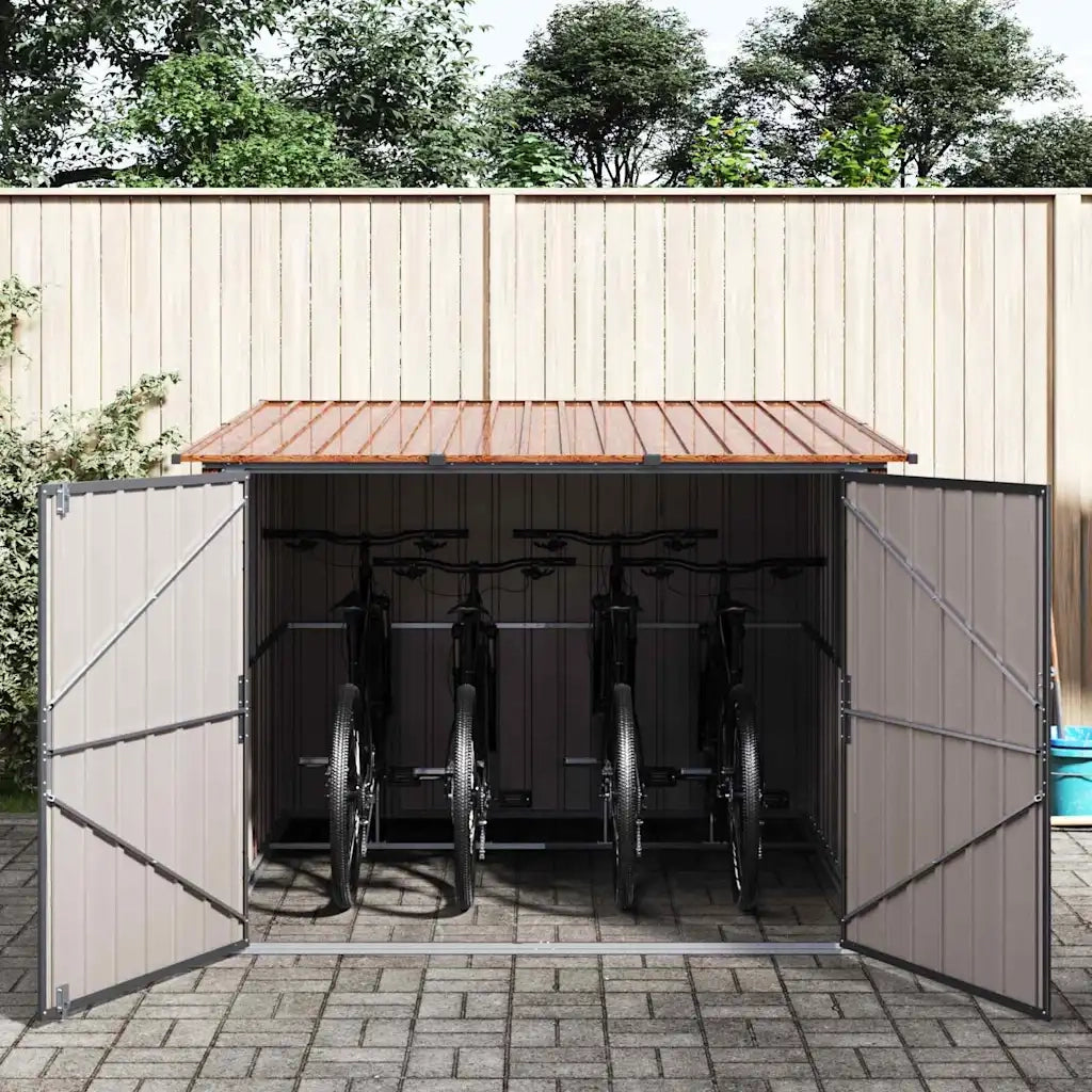 Capanno per Biciclette 3 pcs Marrone 216 x 207 x 158 cm Metallo 3385874