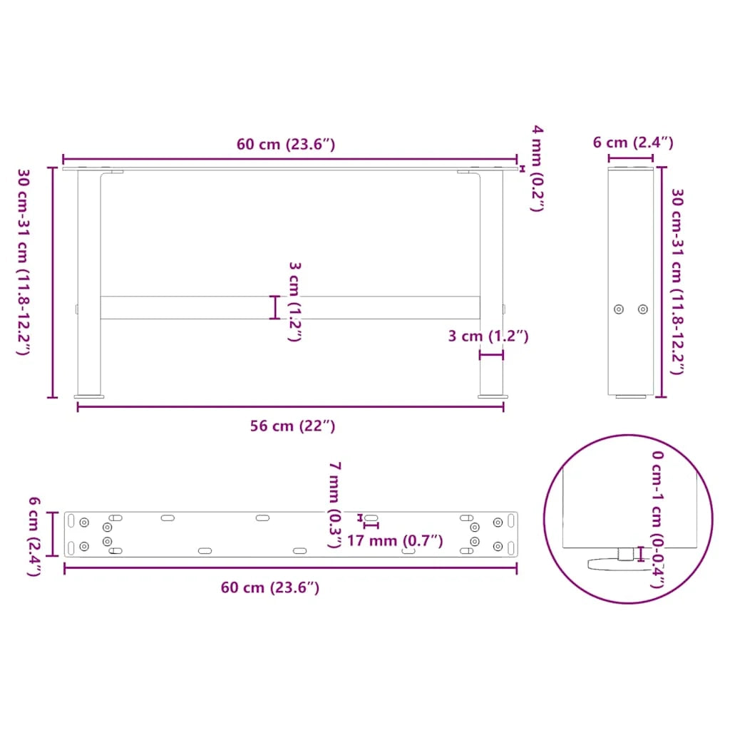 Set di 2 gambe quadrate per tavolino da caffè 60 x 30 cm con piedini regolabili design moderno in acciaio bianco 02_0057505