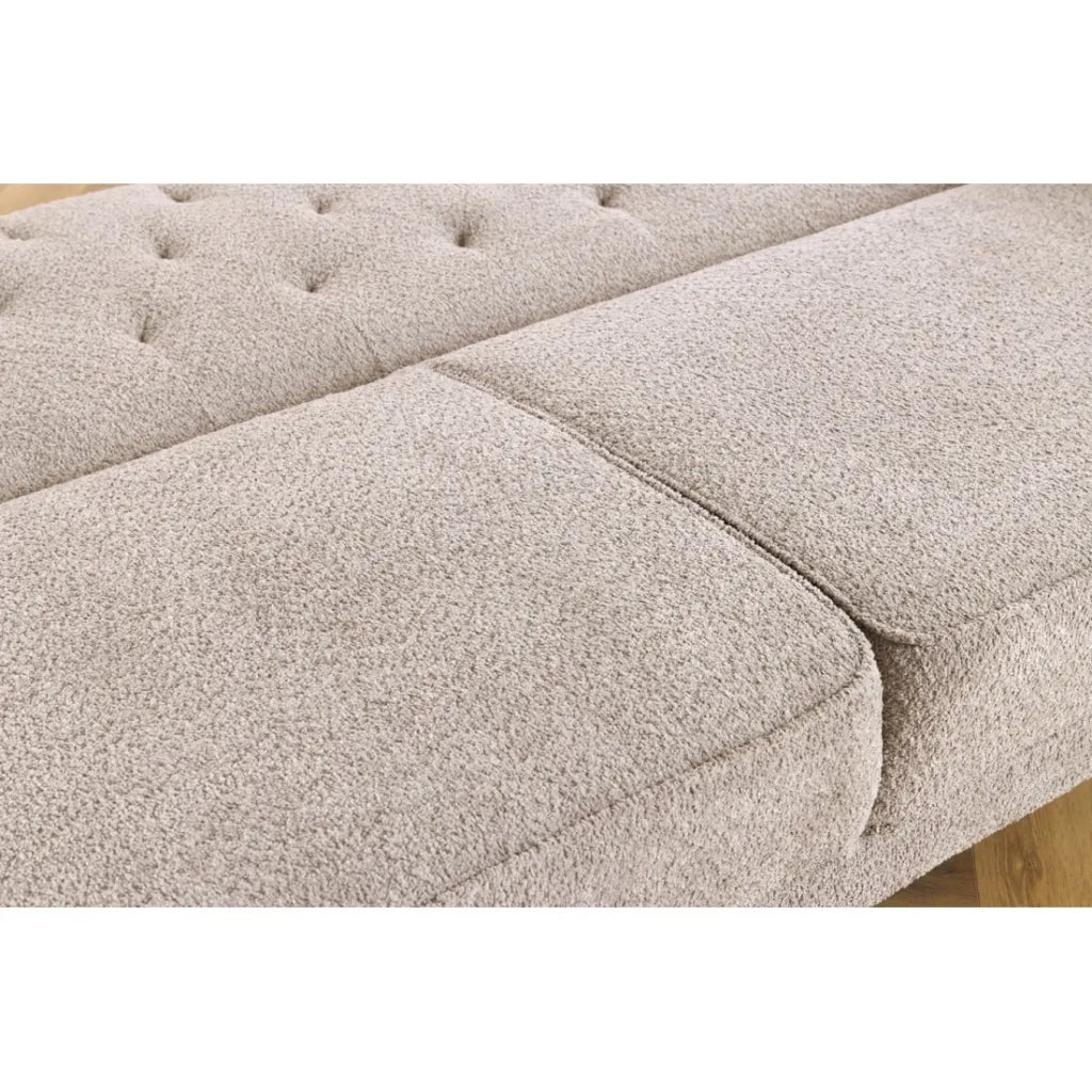 Divano trasformabile MILES beige – Divano classico in tessuto bouclé con struttura in legno massiccio