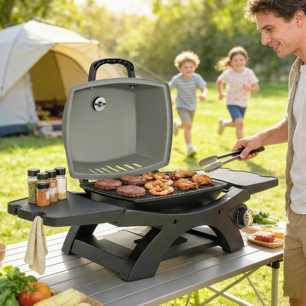 Grill a gas 3.3 KW ¨C zephmum ¨C Griglia in ghisa pieghevole con tavolini laterali