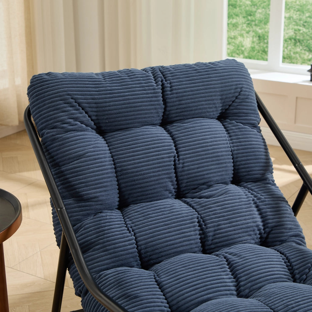 Sedia a dondolo con cuscino spesso e movimento regolabile per soggiorno in acciaio blu navy