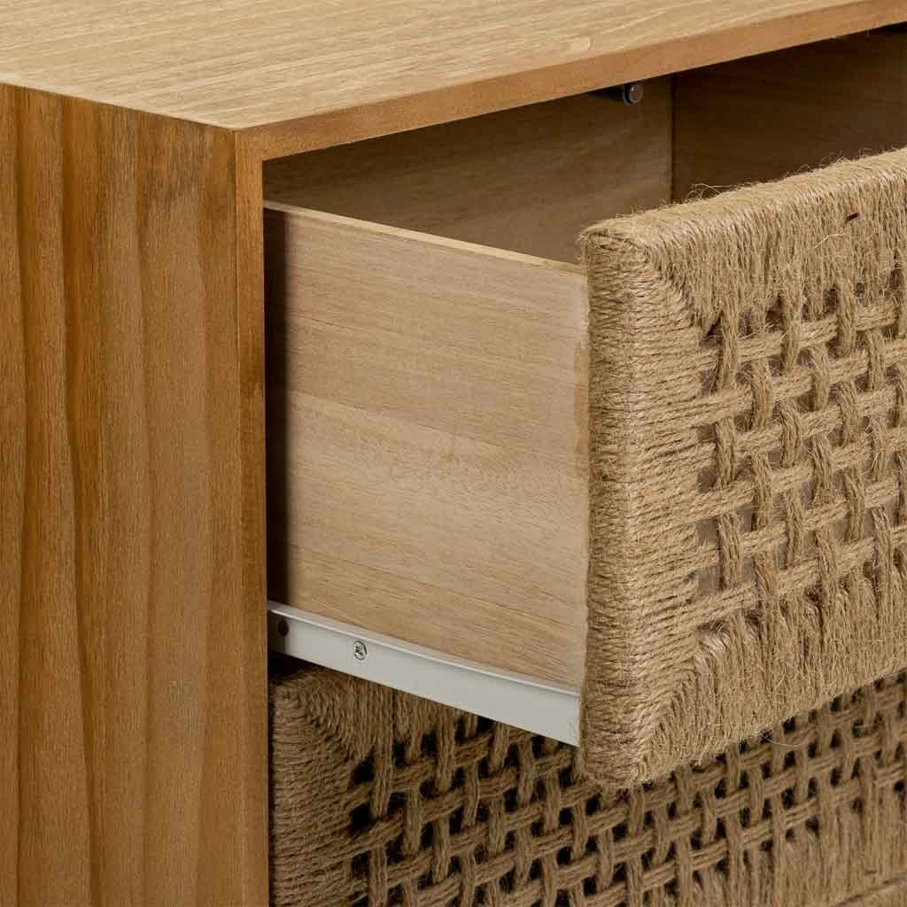 Comodino in legno e corda intrecciata marrone 45x36x55h