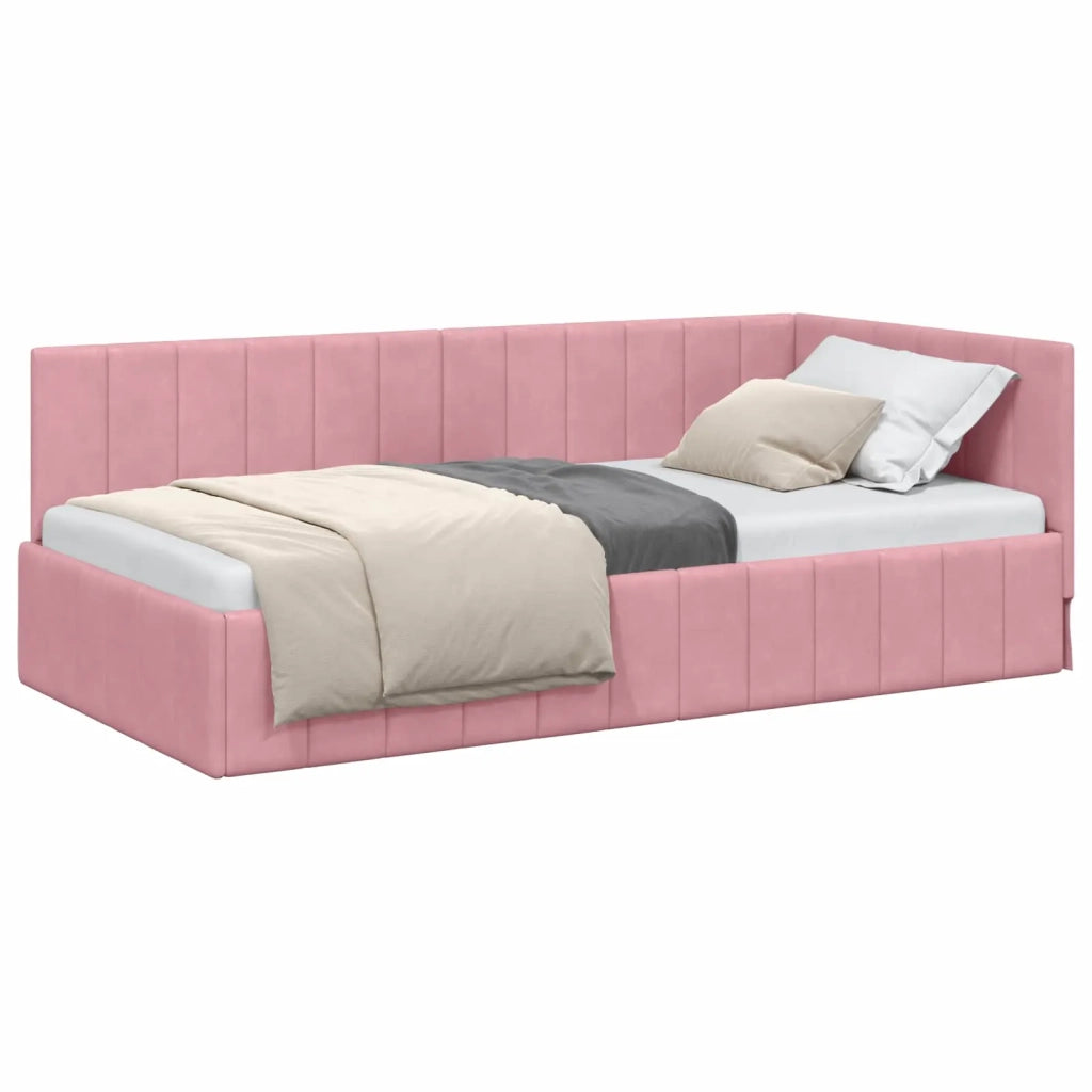 Cornice del letto ad angolo Rosa 90 cm x 200 cm Velluto