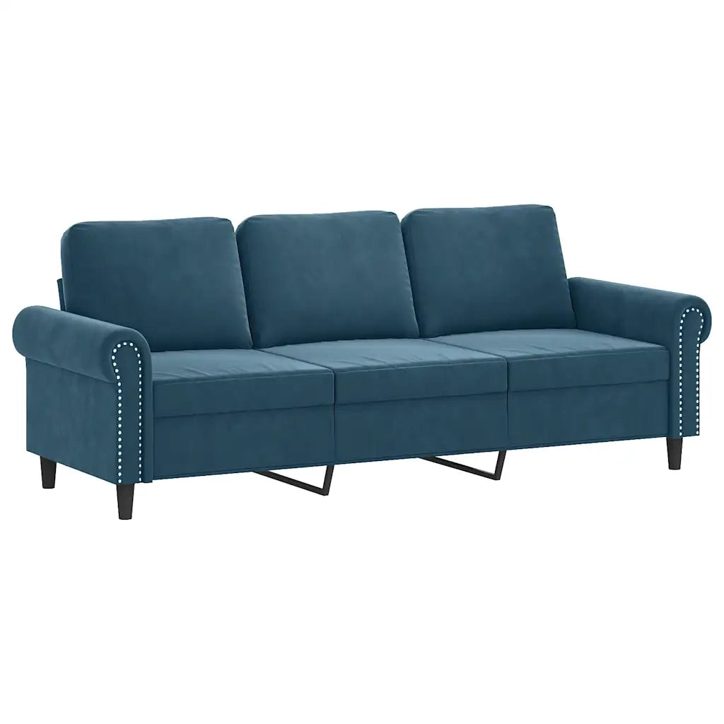 Divano a 3 Posti con Cuscini Blu 180 cm in Velluto