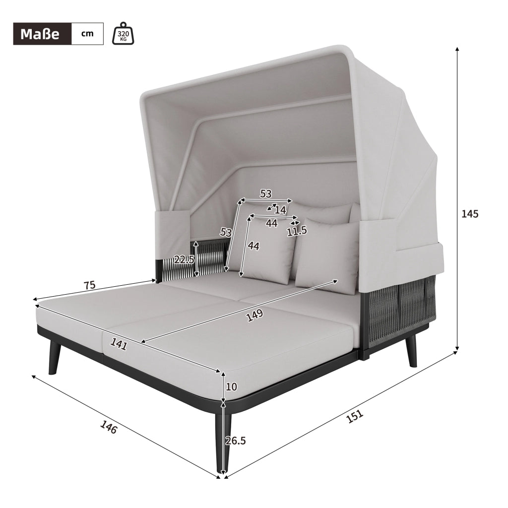 Set Sdraio da Giardino 2 Posti ¨C MINIMAL ¨C Polyrattan Grigio con Cuscini