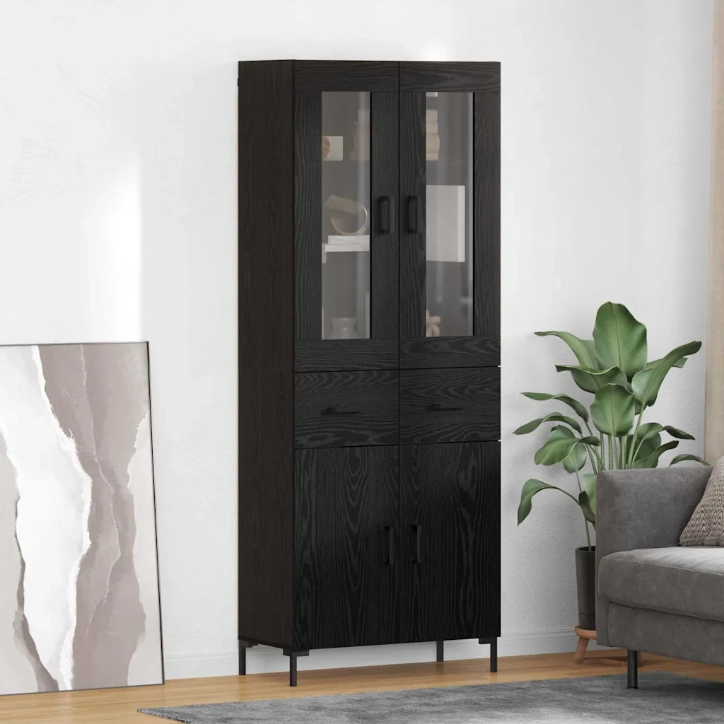 Credenza con cassetto 2 pcs Rovere Nero Legno multistrato