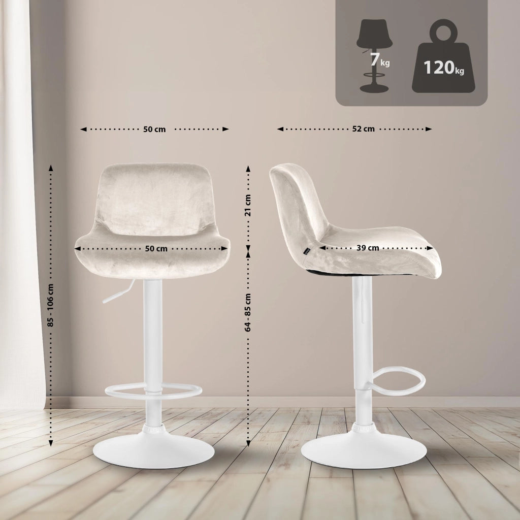 Set di 2 sgabelli da bar Solon velluto bianco 4