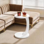 Tavolino basso rotondo a C in MDF con piano resistente e base stabile, per soggiorno e camera, bianco, 38 × 55 cm