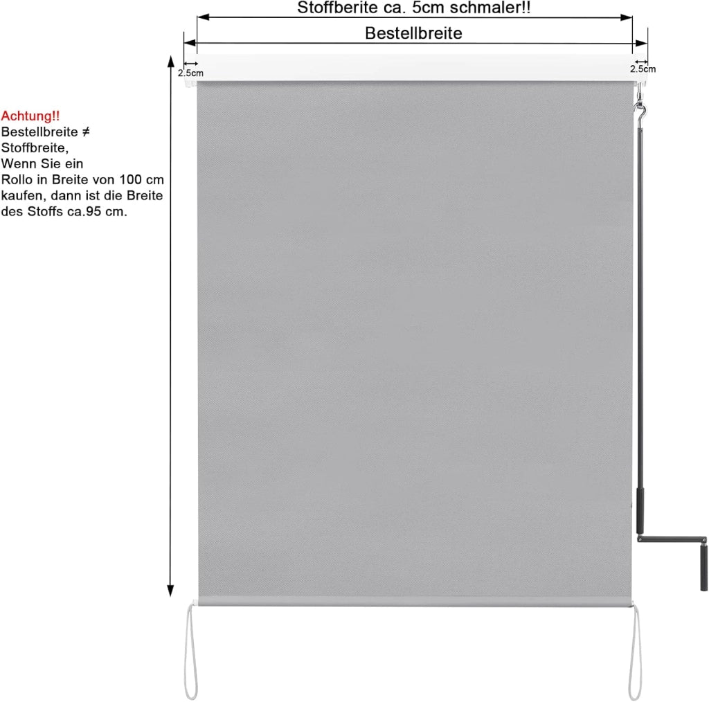 Tenda da Sole Verticale Tenda a Rullo per Esterno Tenda da Sole a Caduta con Manovella Tenda per Balcone Avvolgibile Oscurante Protezione Sole Vento per Gazebo Giardino, Grigio 140x240 cm