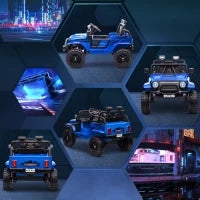 Macchina per Bambini Elettrica Fuoristrada 12V con Doppio Motore, Età 3-6 Anni, Telecomando e Luci, Blu