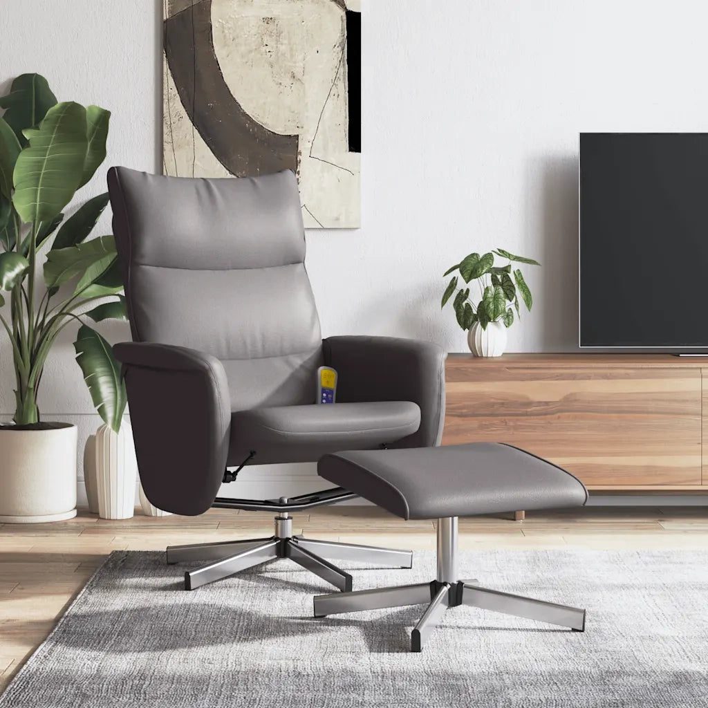 Poltrona Massaggio Reclinabile e Poggiapiedi Grigia Similpelle 356599