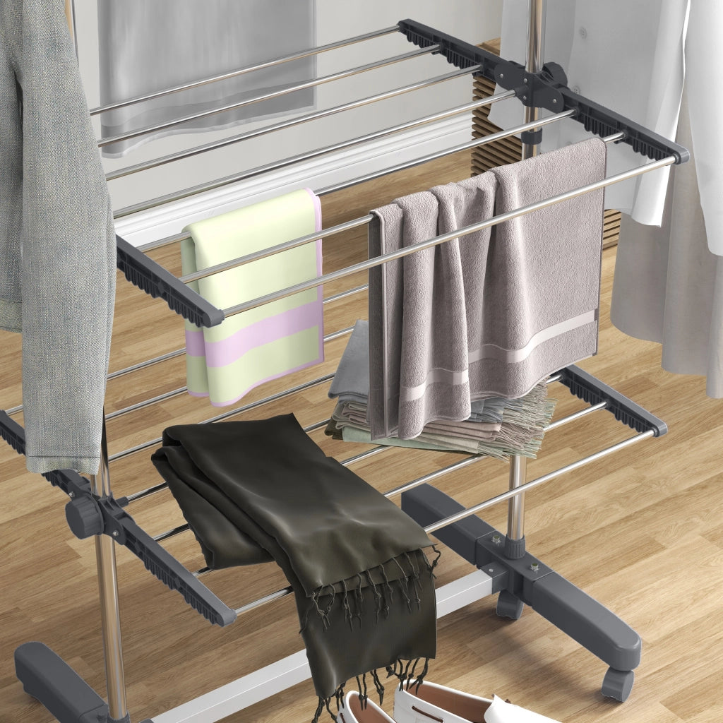 Stendino Verticale 4 Ripiani Regolabili ¨C zephmum ¨C Grigio Argento 142x55x172 cm