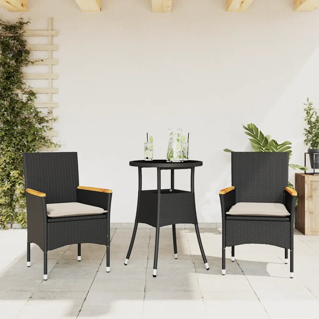 Set da Pranzo da Giardino 3 pz | Set Salotto da Giardino con Cuscini Polyrattan e Vetro