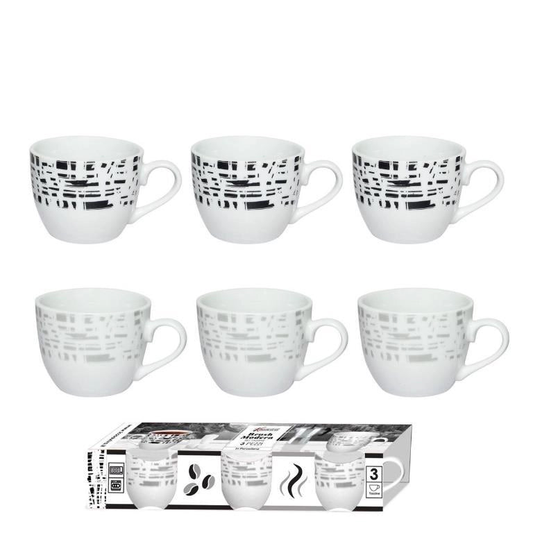 Set 3 Tazzine Tazze Caffè in Ceramica Senza Piattini Brusch Modern 2 Colori