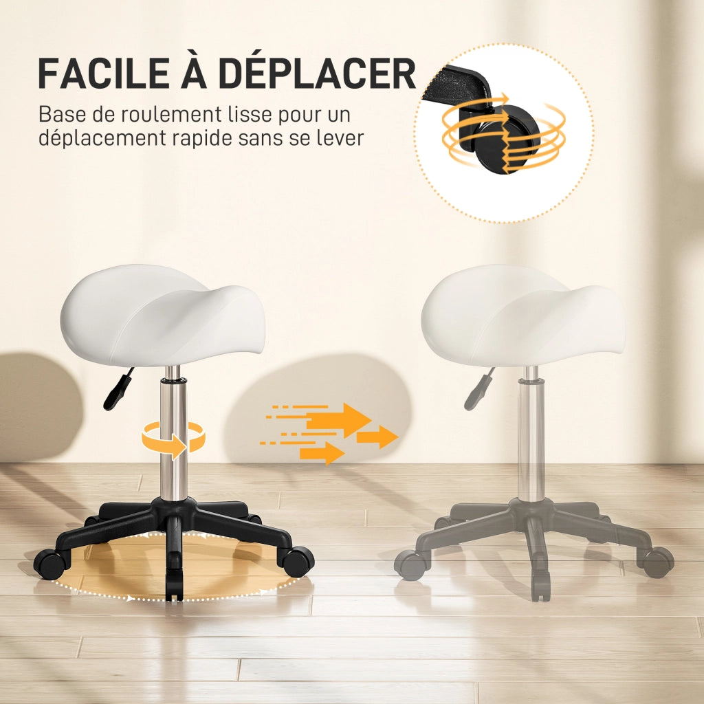 Sgabello da ufficio con rotelle e sedile ergonomico ¨C zephmum ¨C bianco 48x47x45-57cm