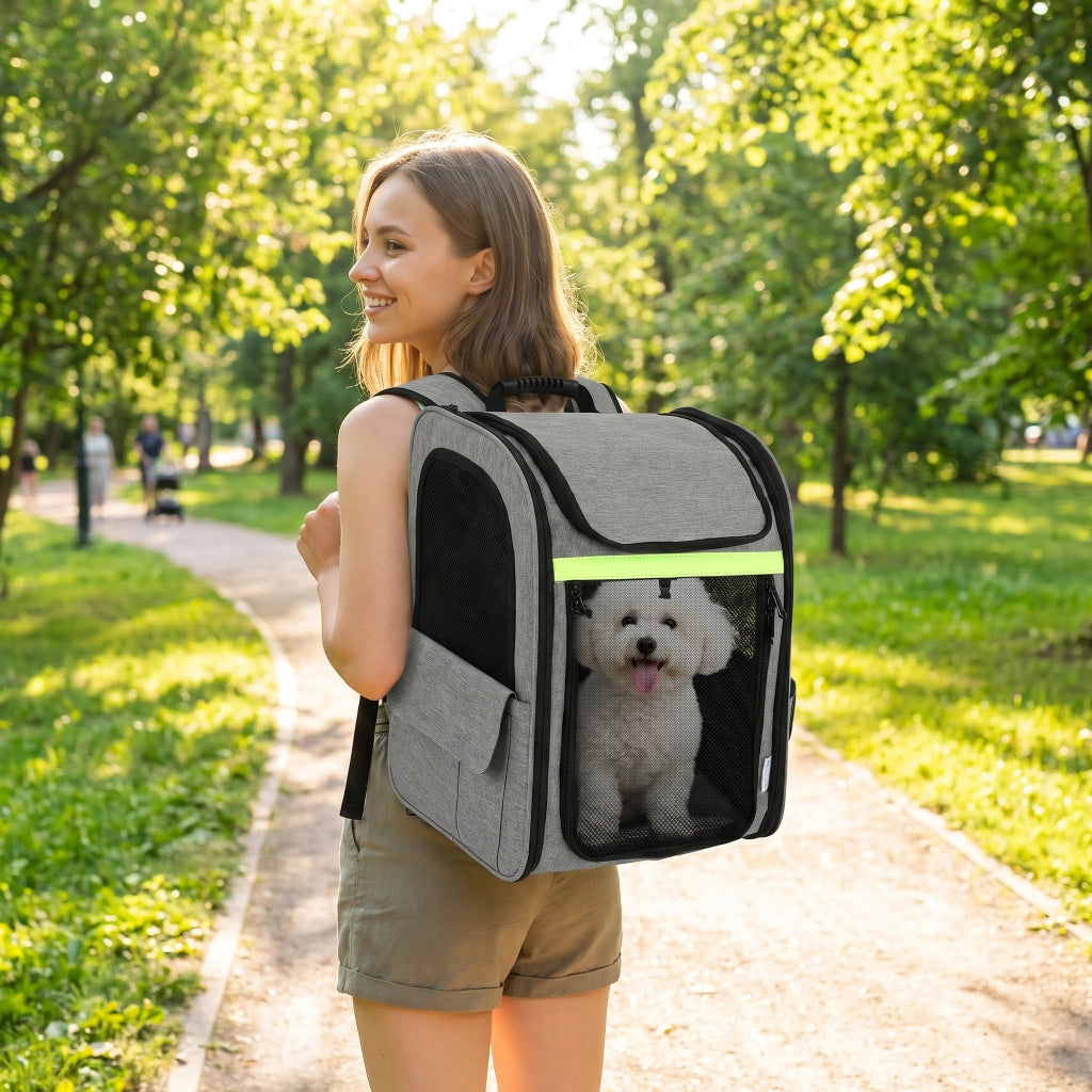 Trasportino per cani estendibile con tasche e strisce riflettenti ¨C zephmum ¨C Grigio chiaro 33.5x28x42 cm