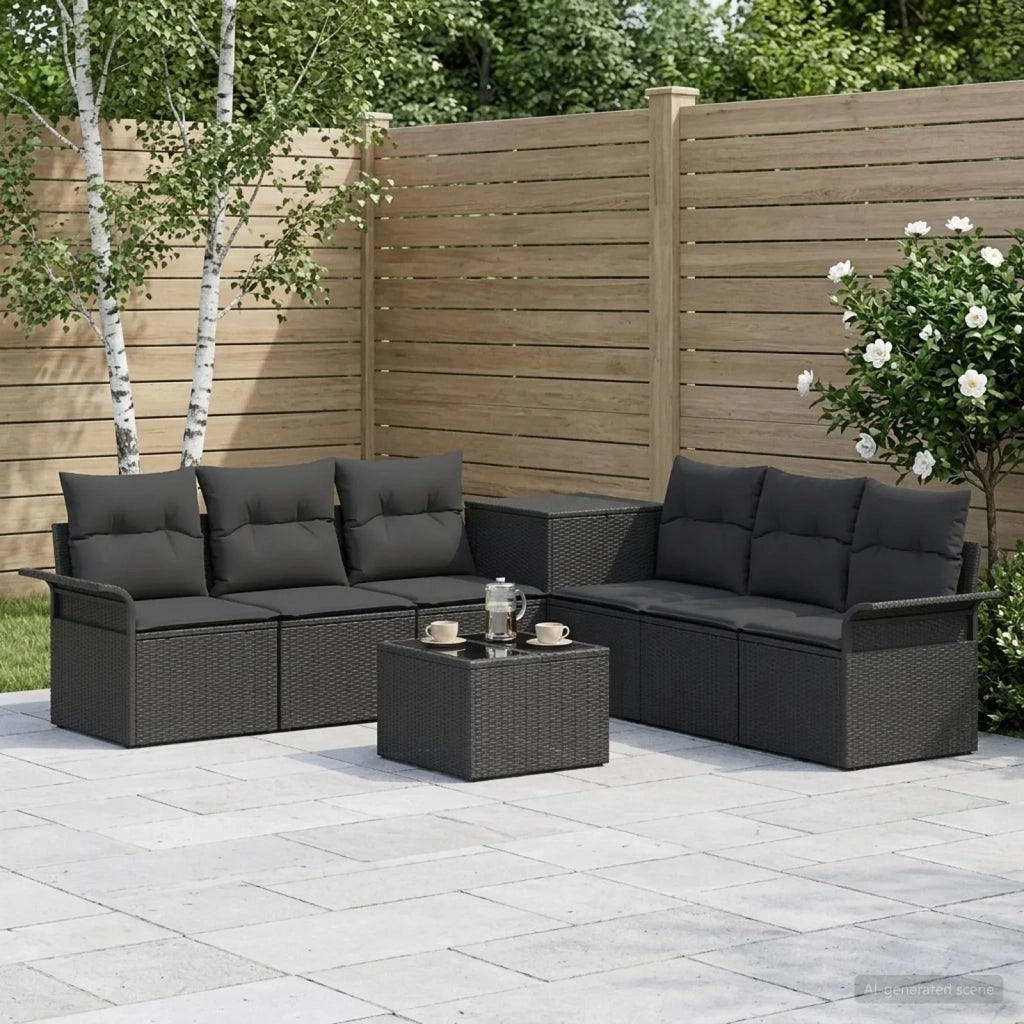 Set di divani 8 pz Nero Rattan sintetico e Acciaio 3447990