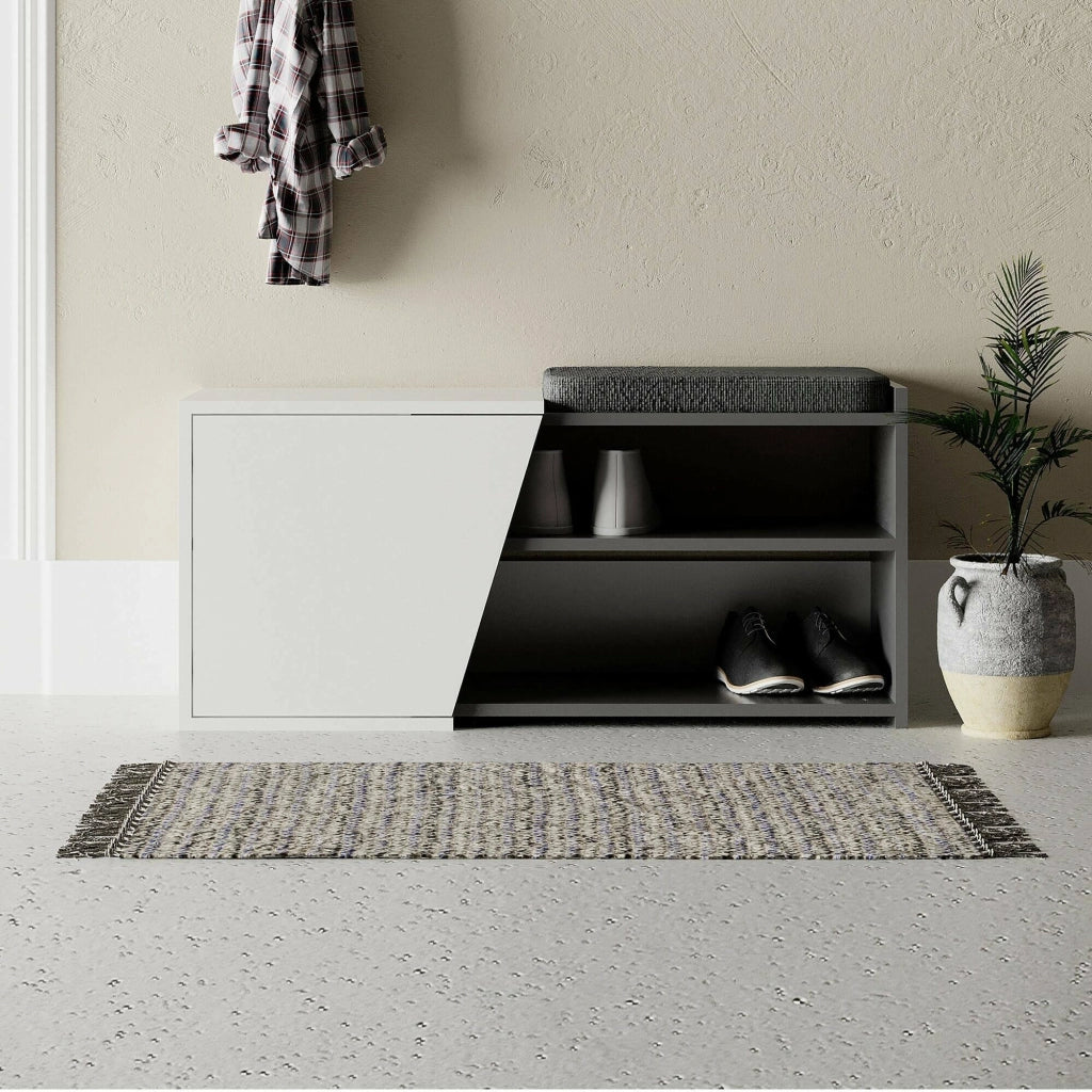 Mobile Portascarpe Neneng, Scarpiera 2 Ripiani, 105x38x47h cm Nero Antracite