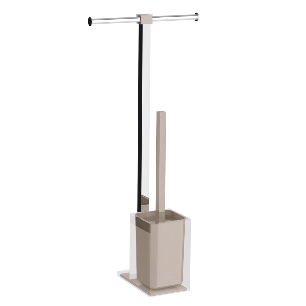 Colonnina portarotolo e scopino WC acciaio inox e resine termoplastiche serie Rainbow Gedy RA32 Tortora Chiaro Trasparen