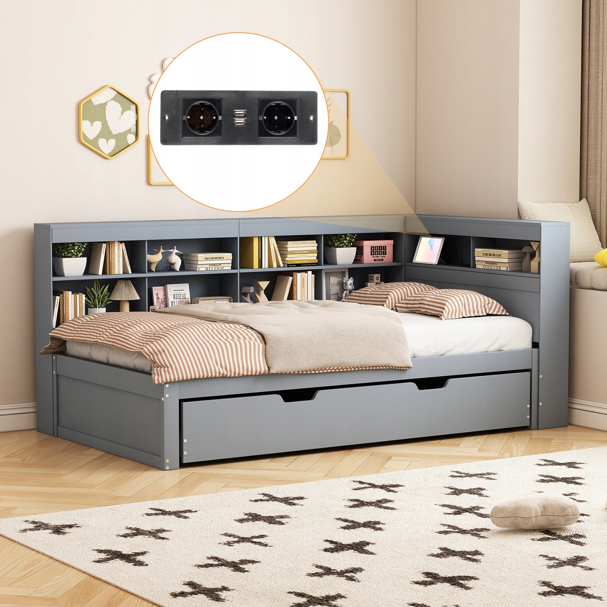 Letto pieghevole - Xylo - 90x200 - Grigio - USB