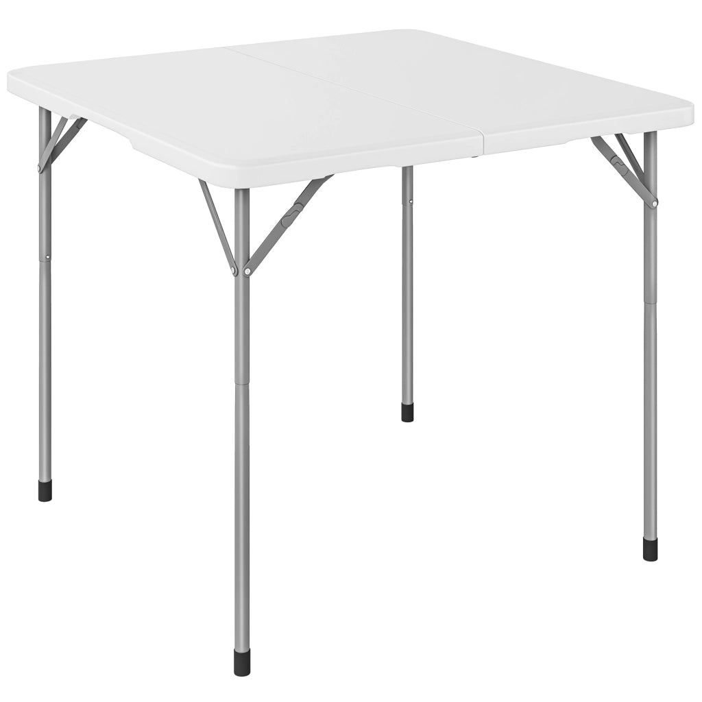 Tavolo da Campeggio Quadrato Pieghevole in Metallo e HDPE, 86x86x74 cm, Bianco