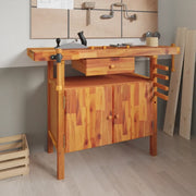 Banco da lavoro con cassetto e morse 124x52x83 cm in legno massello di acacia 153321