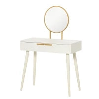 Tavolo Trucco con Specchio e 2 Cassetti per Accessori, in Legno, 80x40x123 cm, Bianco