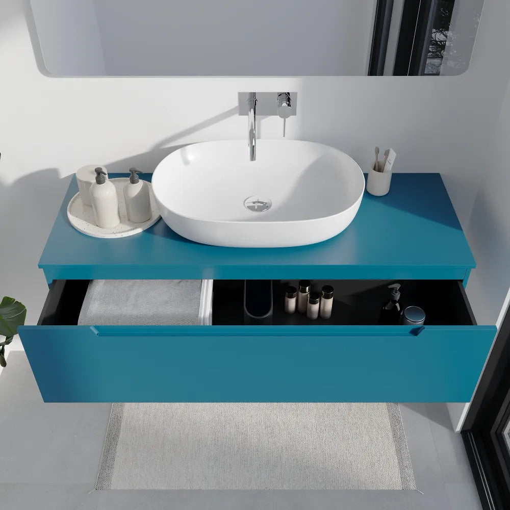 Mobile bagno sospeso 120cm dusk blue opaco un cassettone con top | Bako