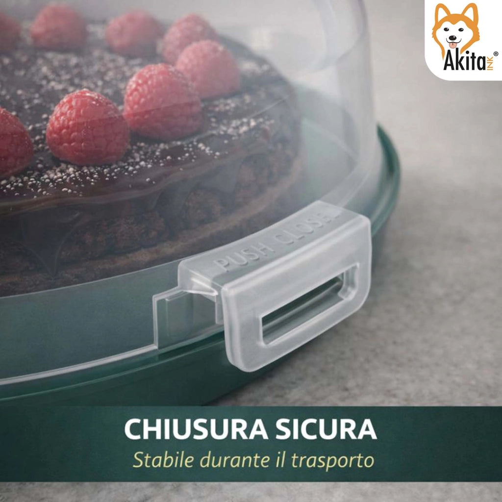 Akitaink Porta Torta con Coperchio e Manico 28 cm