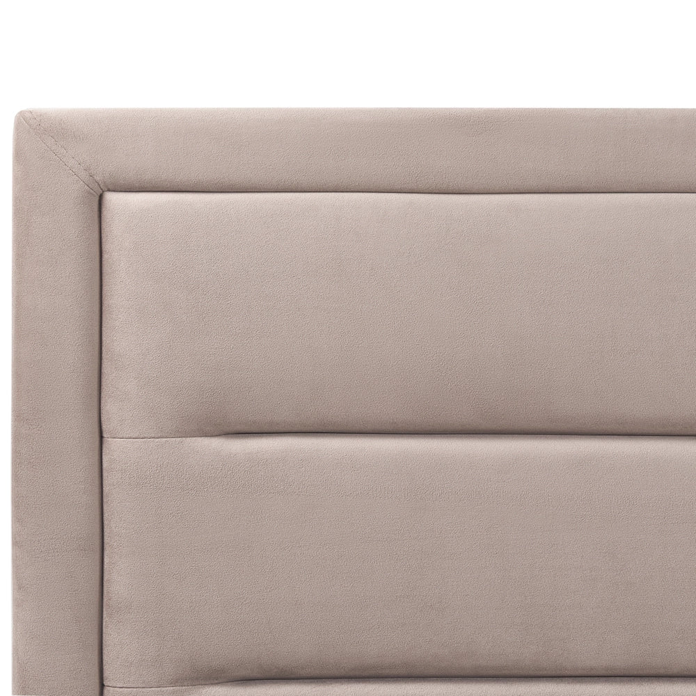 Letto matrimoniale in velluto con contenitore tortora 180 x 200 cm design moderno imbottito con testiera ottomana