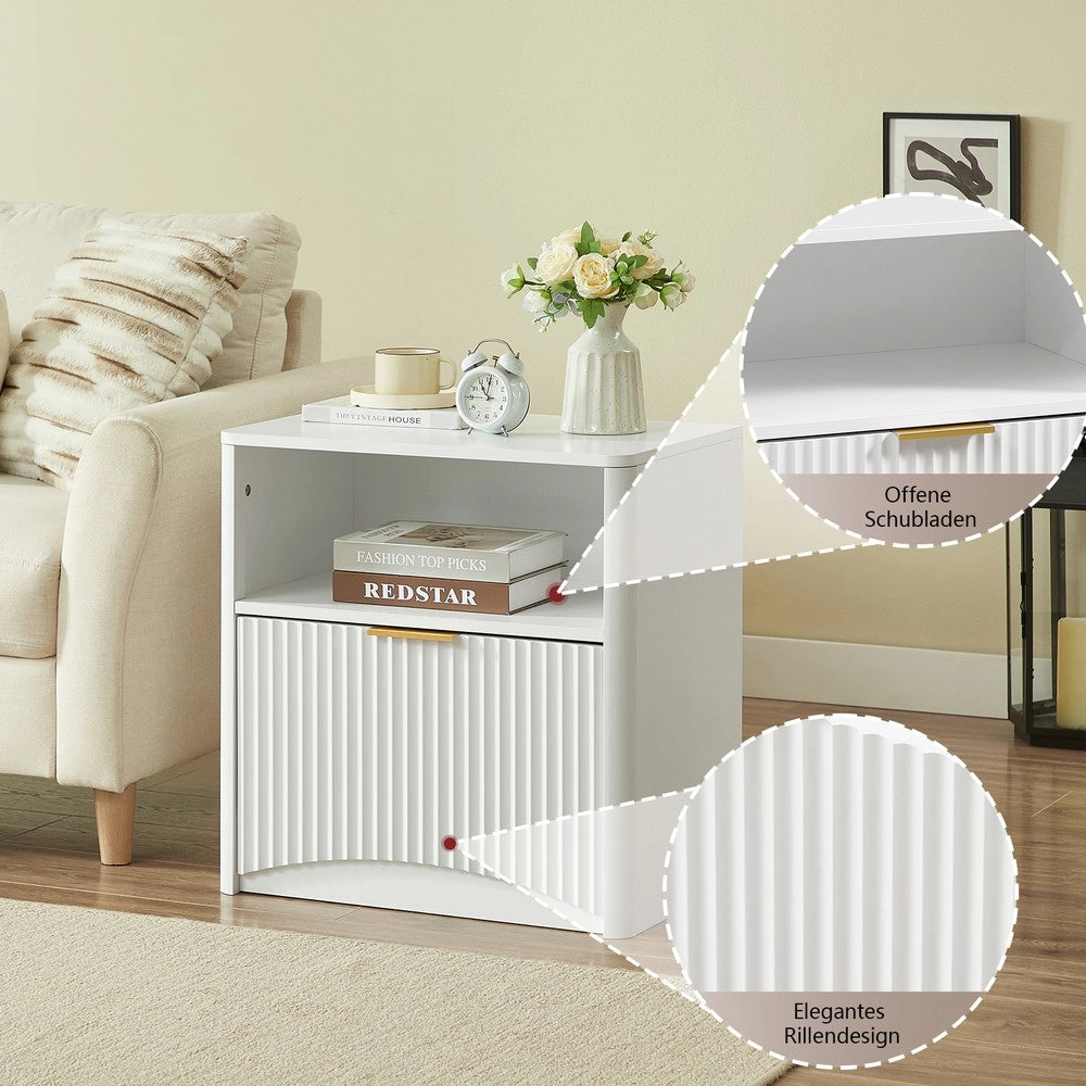 Comodino con Cassetto Aperto e Maniglie Dorate ¨C MINIMAL ¨C Bianco