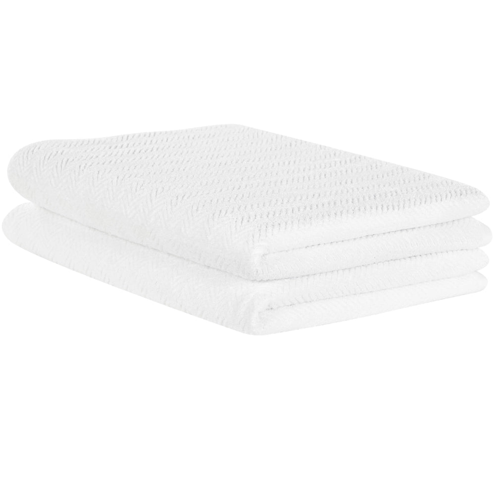 Set di 2 asciugamani in morbido cotone bianco con motivo a spina di pesce stile classico ospiti bagno
