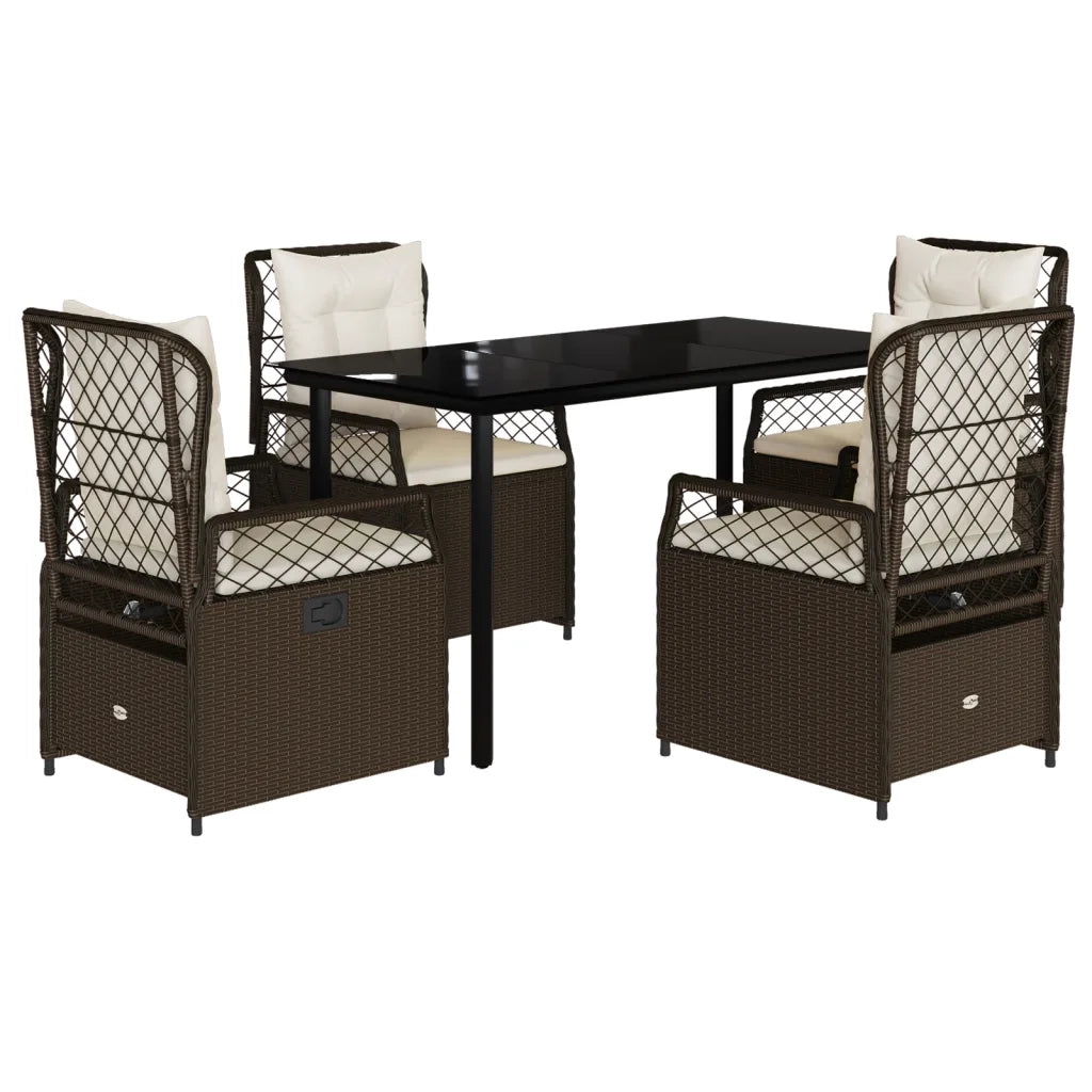 Set da Pranzo da Giardino 5pz con Cuscini in Polyrattan Marrone