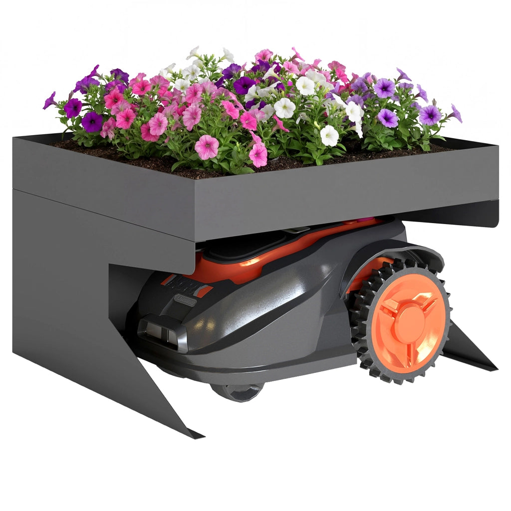 Garage per Robot Tagliaerba con Fioriera ¨C Zephmum ¨C Nero, Acciaio Galvanizzato