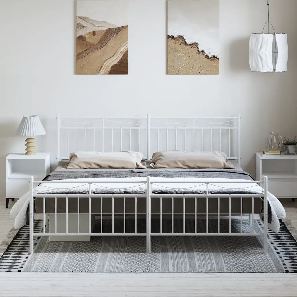 Letto matrimoniale | Letto per adulti | Giroletto con Testiera e Pediera Metallo Bianco 183x213 cm