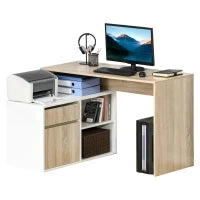 Scrivania Angolare, Scrivania ad Angolo per Computer da Camera o Ufficio, Scrivania Salvaspazio in Legno, Rovere e Bianco