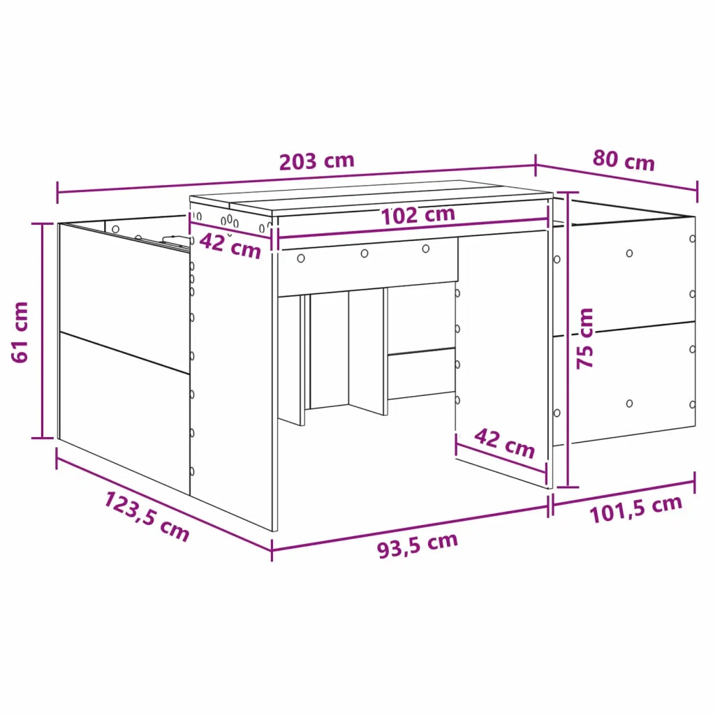 Letto alto per bambini con scrivania Sonoma grigio 80 x 200 cm 3422648