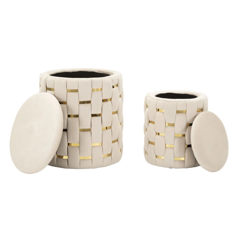 Puff Con Contenitore Shanty Crema Set 2 Pz cm ø 37x42-28x35