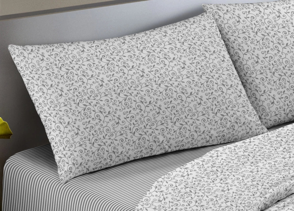 Completo Lenzuola Letto Camera In 100% Cotone Made Italy Vari Disegni RP - 2 Piazze - Stefy Grigio