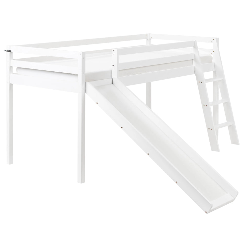 Letto a castello per bambini in legno con rete a doghe 90 x 200 cm con scivolo bianco per bambini