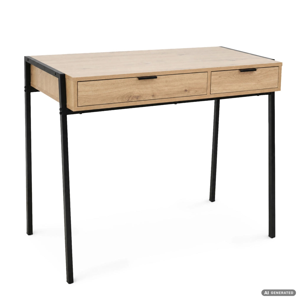 Scrivania industriale per computer Rovere Artisan ZENTIA 100 cm 2 cassetti gambe nere