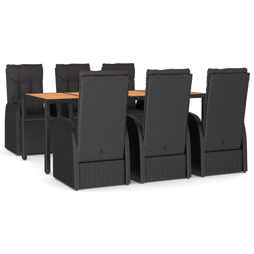 Set da Pranzo da Giardino 7 pz Nero con Cuscini in Polyrattancod mxl 76426