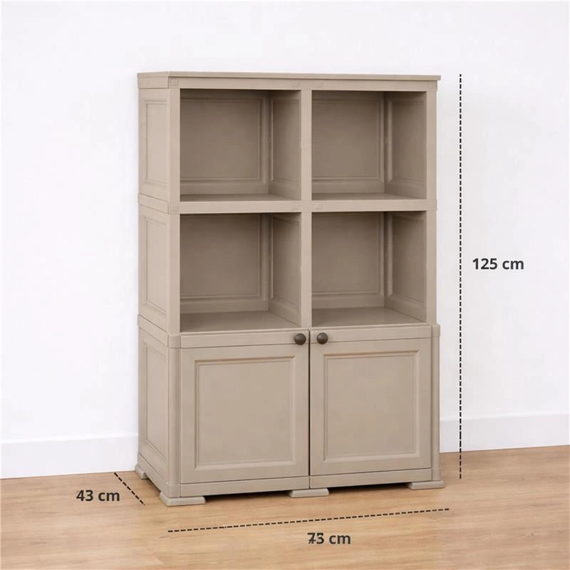 ARMADIO IN PLASTICA EFFETTO LEGNO CON 1 MODULO CHIUSO E 2 SCAFFALI APERTI, MOBILE CONTENITORE DA SALOTTO, BALCONE COPERTO E GIARDINO