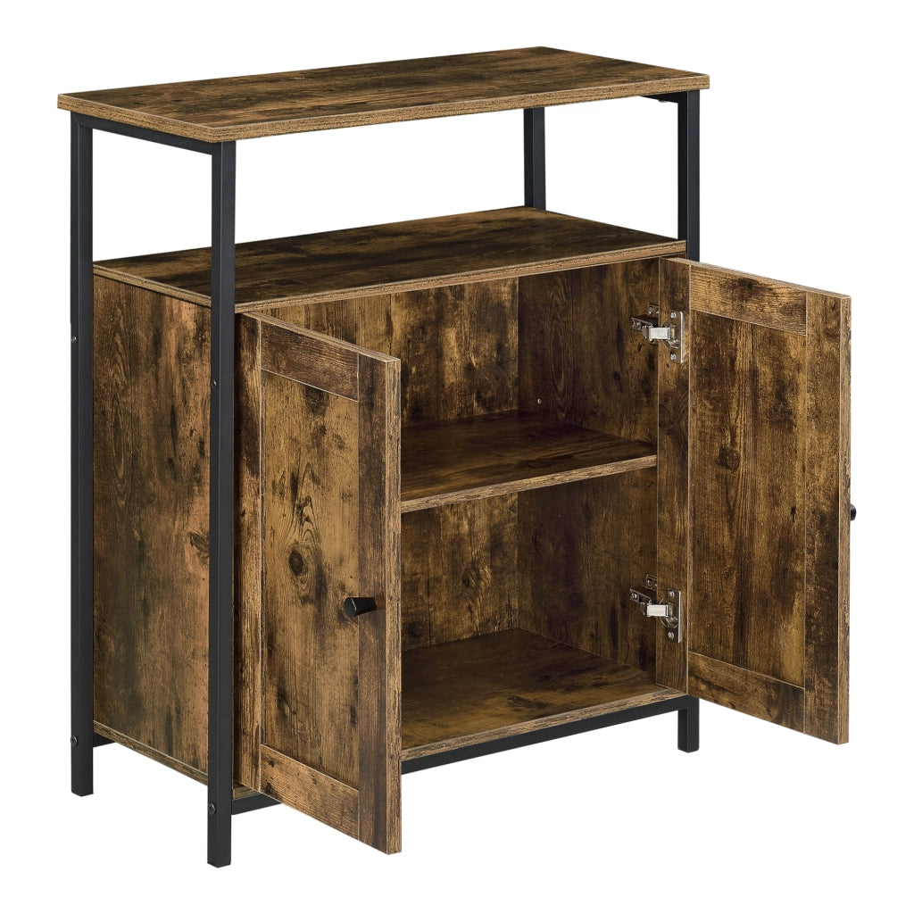 Comò / Credenza (AxLaxP) 79 x 60 x 30 cm Mobile per Soggiorno/Cucina/Camera da Letto - Telaio Laterale in Ferro, Armadietto a 2 Ante e Ripiani - Effetto Legno Scuro