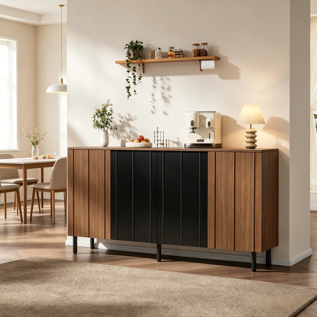 Mobile buffet 4 ante; credenza cucina 160 cm; sideboard noce e nero
