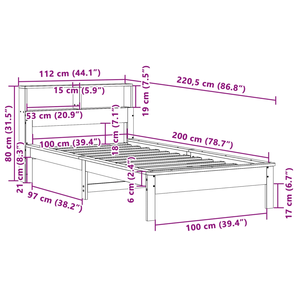 vidaXL Letto Libreria senza Materasso Bianco 100x200 cm Legno di Pino