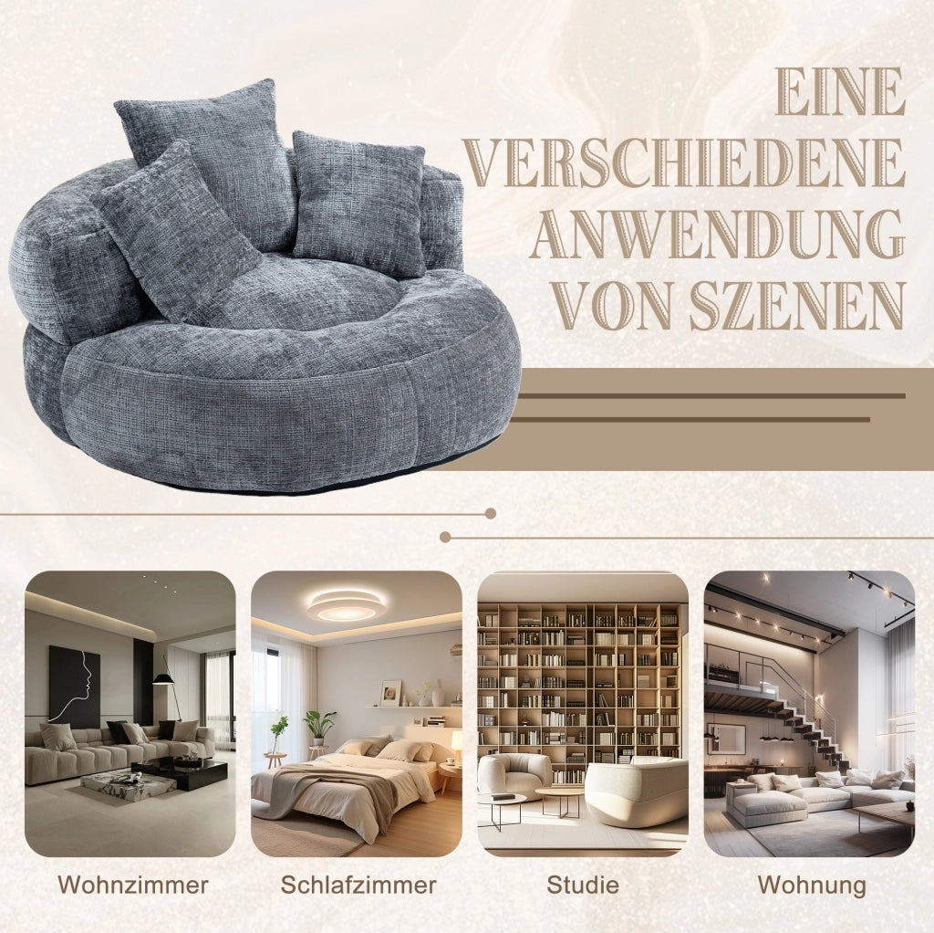 Poltrona lounge in ciniglia grigia 108x108 cm