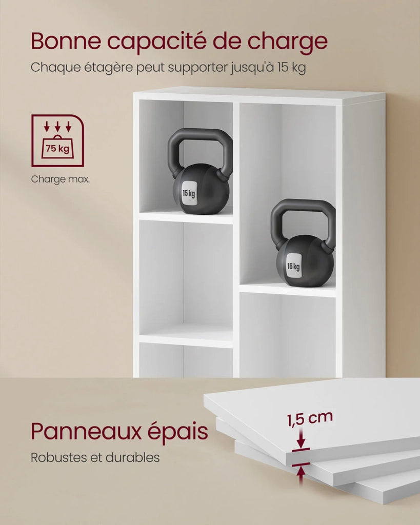 Libreria a 5 scomparti ripiano portaoggetti colonna portaoggetti dimensioni 50 x 24 x 80 cm bianco 12_0004197