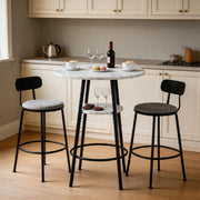 Tavolo da bar con doppio ripiano, effetto marmo bianco e struttura in metallo nero, per cucina e soggiorno, 60 × 89 cm
