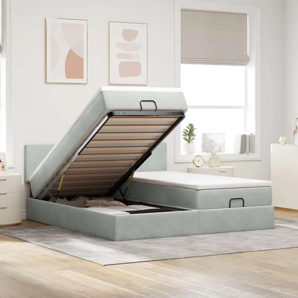Struttura Letto Pouf con Materassi 200x200 cm Velluto